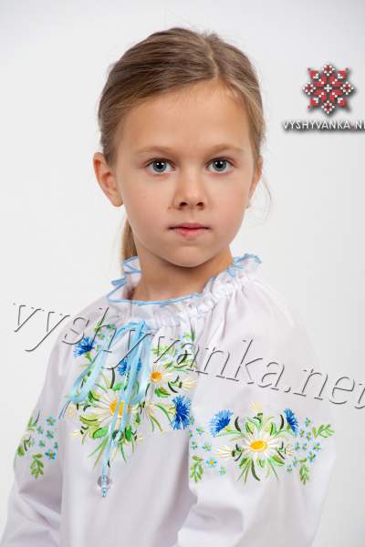 Детская вышиванка для девочки "Ромашки-васильки", арт. 0190