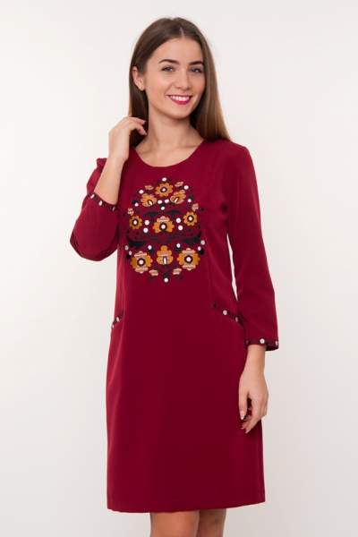 Бордовое платье с вышивкой, арт. 4189