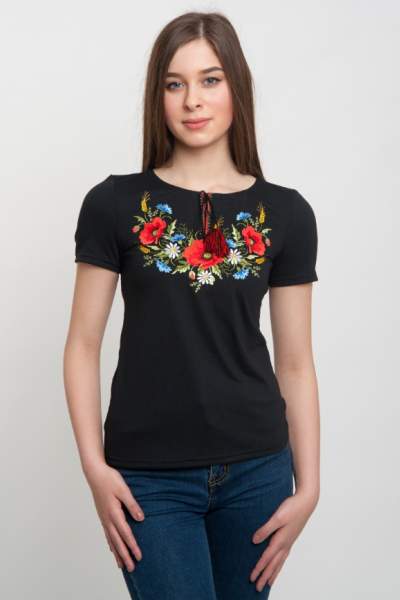 Жіноча футболка з вишивкою маки, арт. 5125к.р.