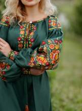 Лляне плаття з вишивкою (зелене), арт. 4505