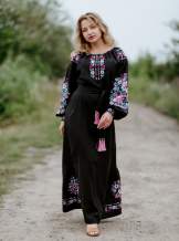 Чорне лляне плаття з вишивкою, арт. 4506
